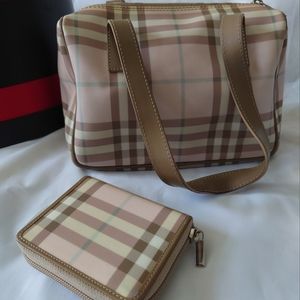 Pre-Loved Pink Plaid Burberry Satchel with matching Wallet